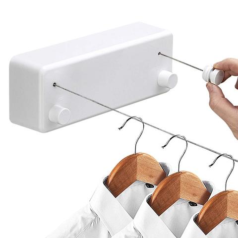 Creative Outdoor Clothes rack Indoor Retractable Clothesline Rope Telescopic Stainless String Laundry Hangers Wall Drying Rack ► Photo 1/6