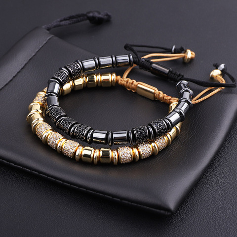 High Quality Luxury Men Jewelry Bracelet CZ Tube Gold Color Beaded Macrame Bracelet Men Women ► Photo 1/6