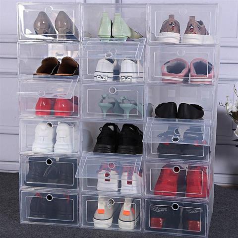 6pcs Plastic Shoe Box Stackable Foldable Shoe Organizer Drawer