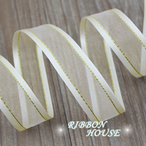 (5 meters/lot) 25mm Cream White broadside golden edge organza ribbons wholesale gift wrapping decoration ribbons ► Photo 1/6