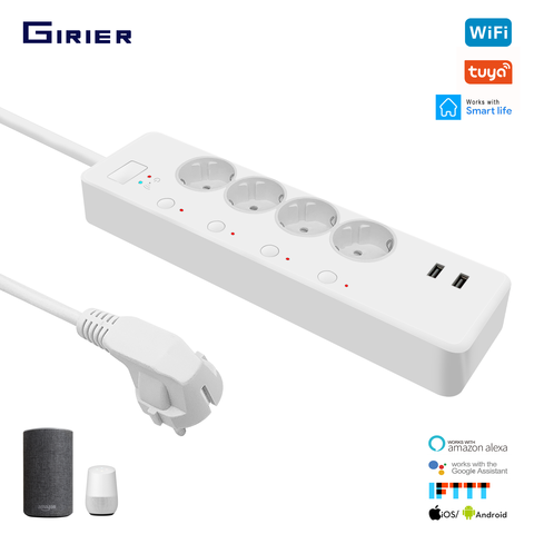 Tuya WiFi Smart Power Strip EU Surge Protector 4 AC Sockets 4 USB