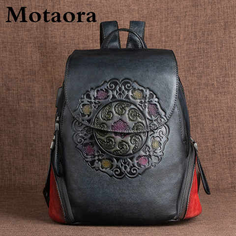 MOTAORA Fashion Backpack Retro Genuine Leather Backpacks For Women New Handmade Embossed Vintage Bag China Style Backpack Ladies ► Photo 1/6