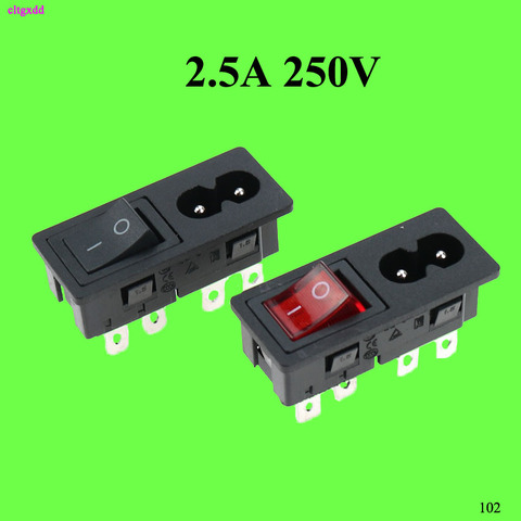 cltgxdd 1pcs AC 2.5A 250V C8 Power Cord Inlet Socket receptacle With ON-OFF Red Light Rocker Switch Chassis AC power outlet ► Photo 1/6