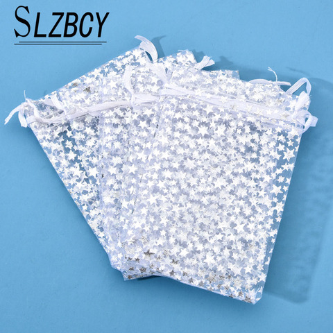 Wholesale 50pcs White Organza Bags Star Design Wedding Gifts Strap Drawstring Candy Pouches Jewelry Packaging Bag 9*12 13*18 cm ► Photo 1/6