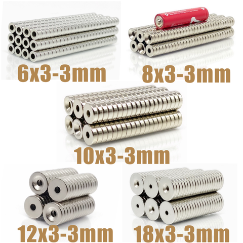 10~200Pcs 6x3 8x3 10x3 12x3 18x3 Hole 3 N35 NdFeB Countersunk Round Magnet Super Powerful Strong Permanent Magnetic imane Disc ► Photo 1/6