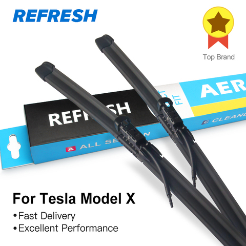 REFRESH Windshield Wiper Blades with Spray Bar for Tesla Model X Fit Pinch Tab Arms 2016 2017 2022 ► Photo 1/1