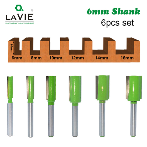 LAVIE 6pcs 6mm Shank Single Double Flute Straight Bit Milling Cutter for Wood Tungsten Carbide Router Bit Woodwork Tool MC06023 ► Photo 1/5