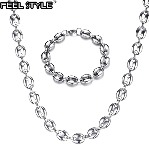 HIP 316L Stainless Width 11MM 1Set Coffee Beans Chain Necklace Stainless Steel Gold Gold Link Chain Necklaces For Men Jewelry ► Photo 1/6