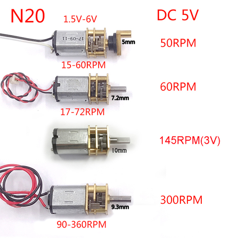 Micro Pecision N20 Gear Motor DC 3V-6V 5V 50RPM 60RPM 110RPM 300RPM Slow speed High torque  Full Metal Gearbox Electric Motor ► Photo 1/6