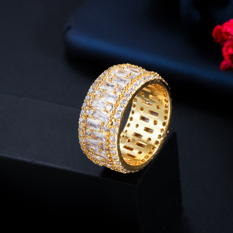 CWWZircons Luxury Full Cubic Zirconia Paved Yellow Gold Color Big Round Rings for Women Engagement Wedding Band Jewelry R171 ► Photo 1/6