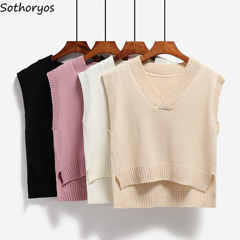 Vest Women Knitted V-neck Solid Loose Stylish Casual Korean Style Simple  Side-slit Asymmetrical Womens Waistcoats All-match Chic - Price history &  Review | AliExpress Seller - Sothoryos Store | Alitools.io
