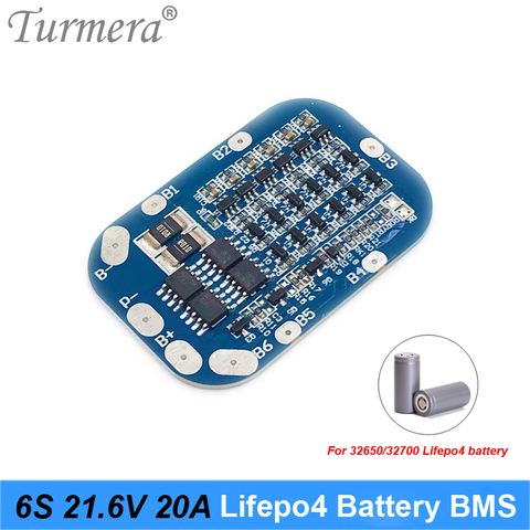 Turmera 6S 20A 19.2V 21.6V 32650 32700 LiFePO4 BMS lithium iron Battery Protected Board Moudle to Screwdriver and E-bike Battery ► Photo 1/6