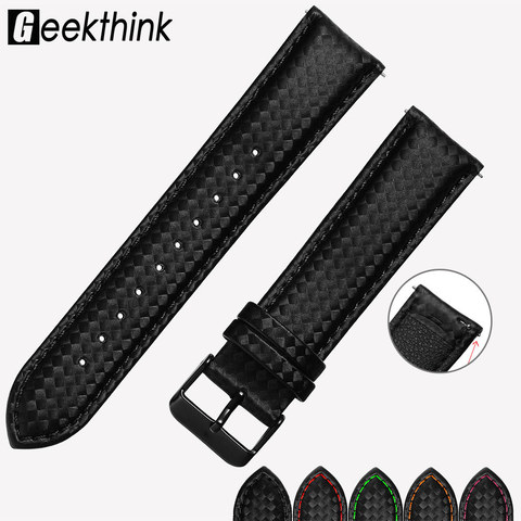 20mm 22mm Quick Release Black Carbon Fiber Leather Watch Strap Band For Galaxy Watch 3 41mm 45mm Gear S3 Replacement Band ► Photo 1/6