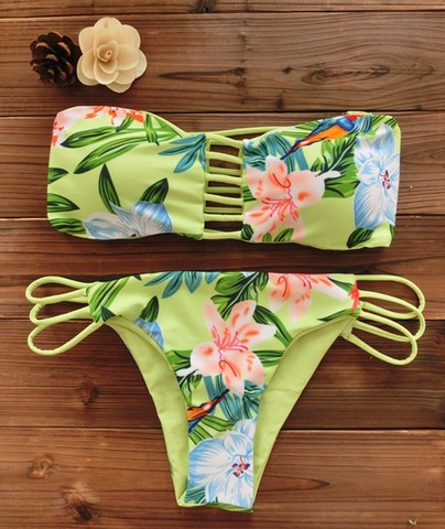 2022 Women Bandeau Bikini Reversible Print Swimsuit Strappy Swimwear Biquini Trikini 1112 ► Photo 1/5