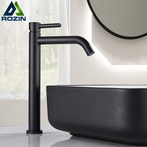 Rozin Matte Black Basin Faucet 4 colors Deck Mounted Single Handle Bathroom Mixer Crane Chrome Tall Hot Cold Water Mixer Taps ► Photo 1/6