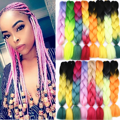 Braid Hair Blonde Pink Purple  Ombre Purple Jumbo Braid Hair -  24”synthetic Braiding - Aliexpress