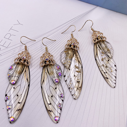New Handmade Fairy Simulation Wing Earrings Insect Butterfly Wing Drop Earrings Foil Rhinestone Earrings Romantic Bridal Jewelry ► Photo 1/6