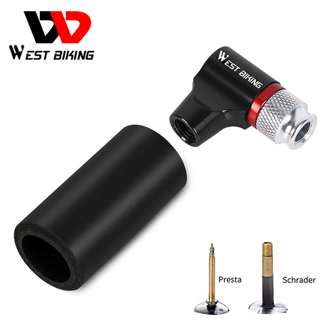 WEST BIKING Portable CO2 Pump Aluminum Alloy Bicycle Pump Inflator For Schrader Presta Adapter Safety Automatic Mini Hand Pump ► Photo 1/6