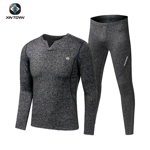 Fleece Long Johns Sports Thermal Underwear Sets 2022 New Autumn Winter Thickening V-Neck Men Warm Suit ► Photo 1/6