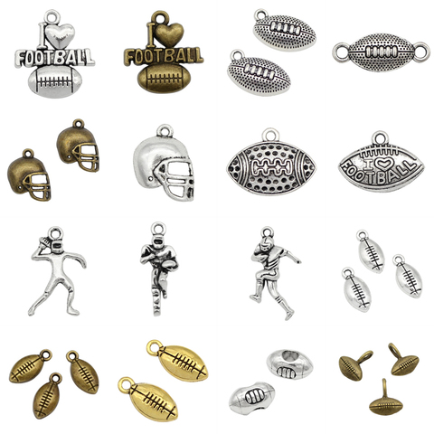 20~150pcs Antique Silver Brass Gold Football Player Helmet Charms I Heart Love Football Beads Pendants ► Photo 1/6