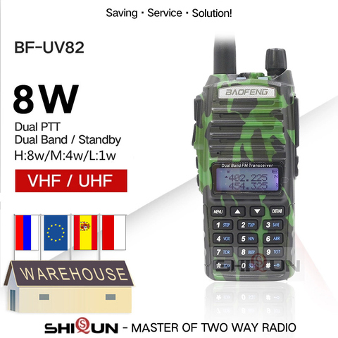 Original Dual PTT Baofeng UV-82 8W Radio 10 KM Walkie Talkie Black Camo Handy Amateur Radio uv-5r UV-9R Plus for hunting uv82 ► Photo 1/6