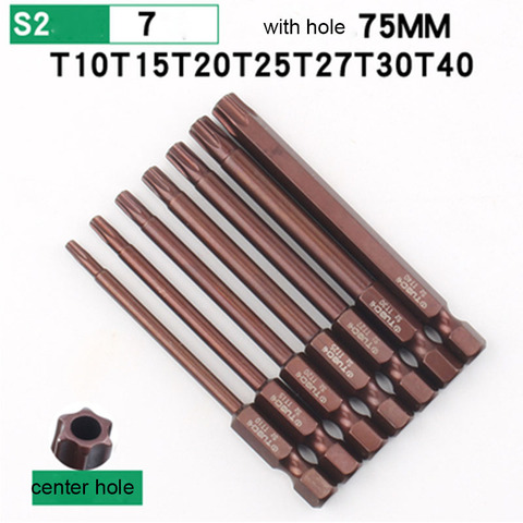 1pcs 75mm Screwdriver Bit Set T10,T15,T20,T25,T27, T30,T40 1/4