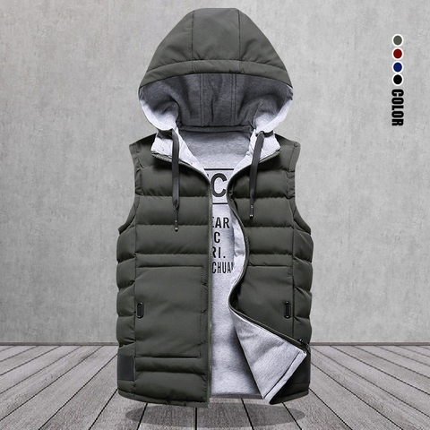 Men's Vest Hooded 2022 Winter Down Vest Casual Solid Men's Sleeveless Jacket Thick Warm Waistcoat Overcoat Hat Detachable S-4XL ► Photo 1/6