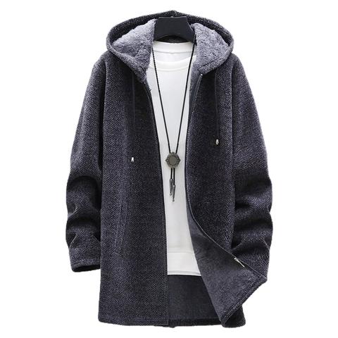 2022 Autumn Winter Hooded Coat Men Brand Clothing Cool Mens Long Coat Plush Liner Sweater Zipper Knitted Cardigan Male Overcoat ► Photo 1/6