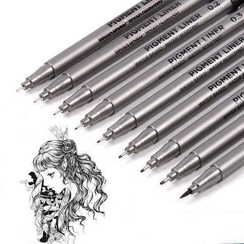 9Pcs/set Pigment Liner Micron Ink Marker Pen For Drawing Sketch Manga Micron Liner Calligraphy Brush Hook Line Pens Art Supplies ► Photo 1/6