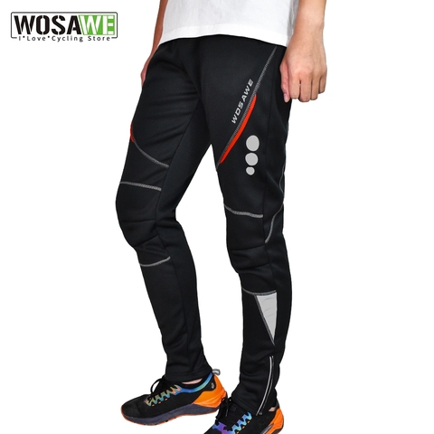 WOSAWE Winter Men's Cycling Bicycle Pants Thermal Fleece Windproof Trousers Sportswear Bike Reflective Tights Cycling Long Pants ► Photo 1/6