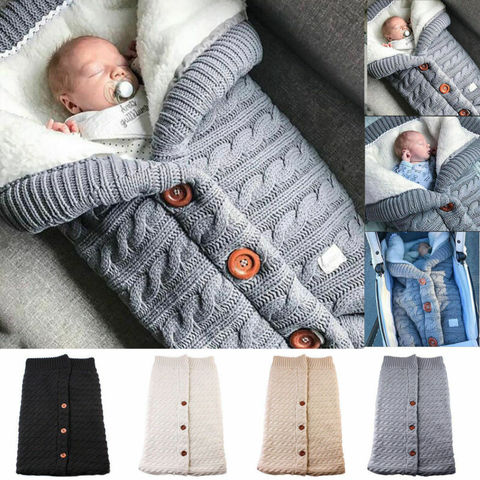 Newborn Baby Winter Warm Sleeping Bags Infant Button Knit Swaddle Wrap Swaddling Stroller Wrap Toddler Blanket Sleeping Bags ► Photo 1/6