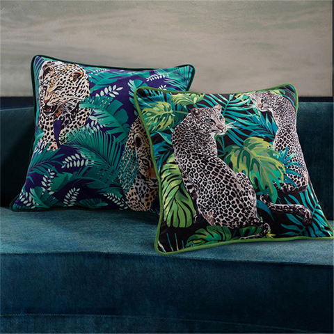 Dark Green Tropical Forest Velvet Cushion Cover 45x45cm/50x50cm Leopard Double Sided Throw Pillows Decorative Cushions For Sofa ► Photo 1/1