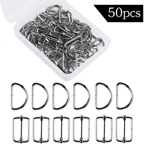 KAOBUY 25 PCS D Shape Rings + 25 PCS Metal Rectangle Adjuster Triglides Slides Buckle For Handbag Keychain Purse ► Photo 1/6
