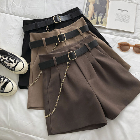 2022 New Casual Comfortable Elegant Wild Shorts With Belt Women's Woolen Shorts Autumn Winter Slim Wide Leg A-line Shorts ► Photo 1/6