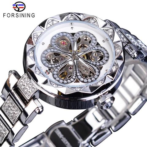 Forsining Fashion Female Watches Mechanical Automatic Womens Watches Top Brand Luxury Diamond Waterproof  Stainless Steel Clock ► Photo 1/6