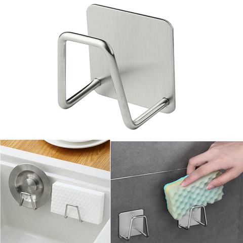 Kitchen Stainless Steel Sponges Holder Self Adhesive Sink Sponges Drain Drying Rack Kitchen Sink Accessories Storage Organizer ► Photo 1/6