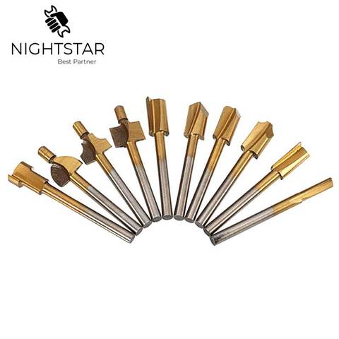 10pcs HSS Wood Router Bits Files Titanium Coated Mini 3mm Wood Cutter Milling Fits Dremel Rotary Set 1/8