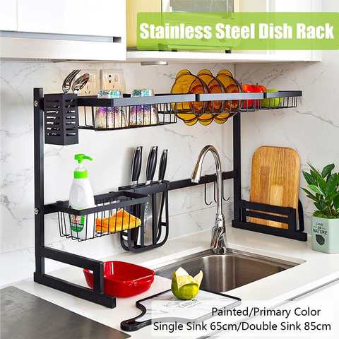 Over Sink Dish Drying Rack Drainer Shelf Stainless Steel Kitchen