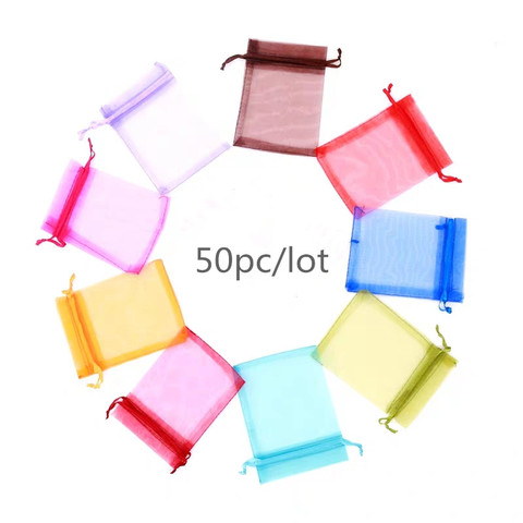 50pcs/lot (4 Size) Organza Gift Bag Jewelry Packaging Bag Wedding Party Goodie Packing Favors Cake Pouches Drawable Bags Present ► Photo 1/6