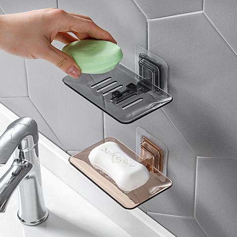 PVC Suction Cup Soap Dish Wall Holder Basket Soapbox Tray Drain Bathroom Sink