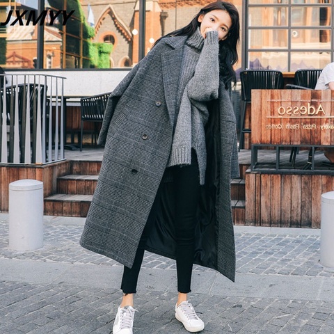 JXMYY Plus plus size fat sister mid-length over-the-knee woolen coat for fall/winter 2022 new thin houndstooth plaid coat women ► Photo 1/6