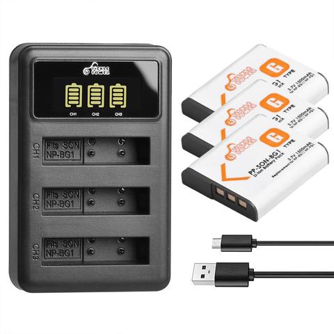 3 Pcs NP-BG1 NP BG1 NP-FG1 Battery +  3 Channel Charger for SONY Cyber-shot DSC-H3 DSC-H7 DSC-H9 DSC-H10 DSC-H20 DSC-H50 DSC-H55 ► Photo 1/6