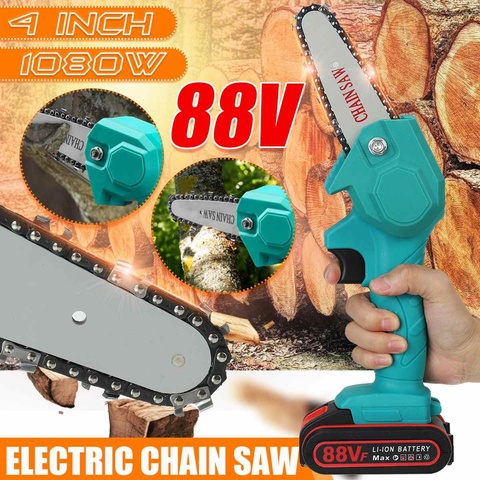 88V 1080W 4 Inch Mini Electric Chain Saw With 2 Battery Rechargeable Woodworking Pruning One-handed Garden Logging Power Tool ► Photo 1/6