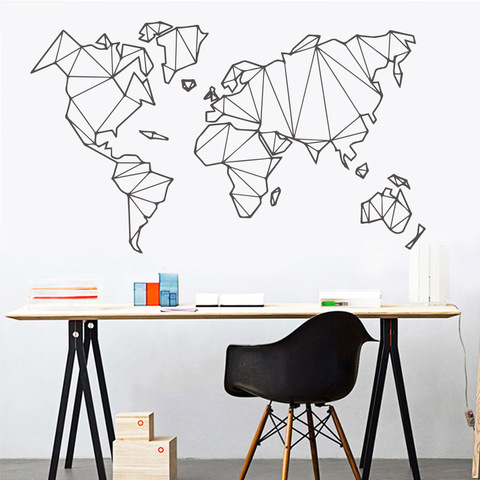 Large Size Geometric World Map Wall Sticker Vinyl Mural Removable Bedroom Decor Stickers Home Living Room Decoration Accessories ► Photo 1/6