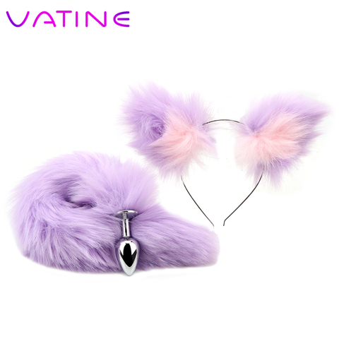 VATINE Smooth Touch Cute Anal Plug Cat Ears Headbands Set Soft Fox Tail Metal Butt Plug Erotic Cosplay Sex Toys For Women ► Photo 1/6