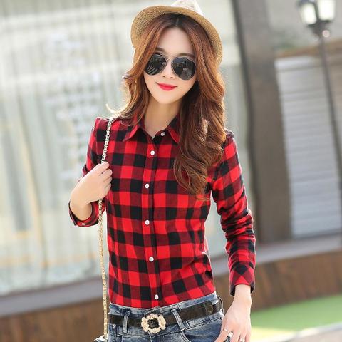 2022 New Brand Women Blouses Long Sleeve Shirts Cotton Red and Black Flannel Plaid Shirt Casual Female Plus Size Blouse Tops ► Photo 1/6