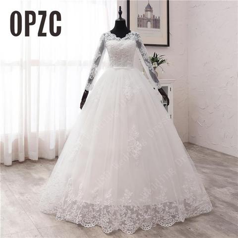 New Spring Lace Appliques Wedding Dresses Long Sleeve Vestidos De Novia 2022 White V-Neck Princess Bride Wedding Gowns Plus Size ► Photo 1/6