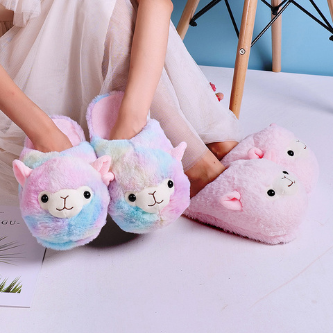 Lovely Rainbow Alpaca Llama Plush Indoor Warm Winter Adult Shoes Cartoon Cute Anime for Kids Girls Lovers Christmas Gift ► Photo 1/6