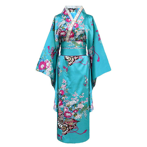 Onesize Female Japanese Kimono Bathrobe Gown V-neck Satin Evening Party Prom Gown Vintage Cosplay Costume Full Sleeve Gown ► Photo 1/6