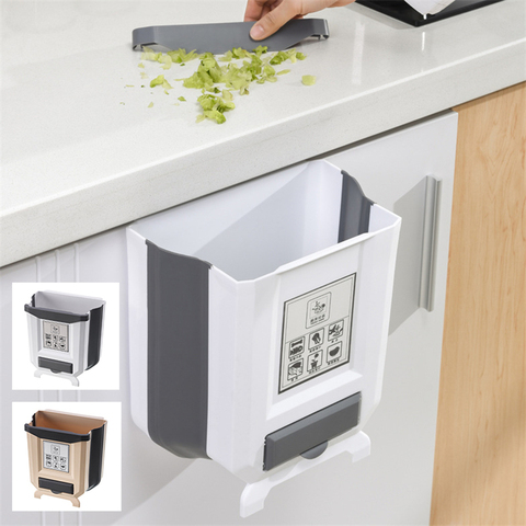 Kitchen Cabinet Door Hanging Trash Bin Wall Mounted Folding Waste Bin Foldable Garbage Trash Can Cleaning Tools ► Photo 1/6